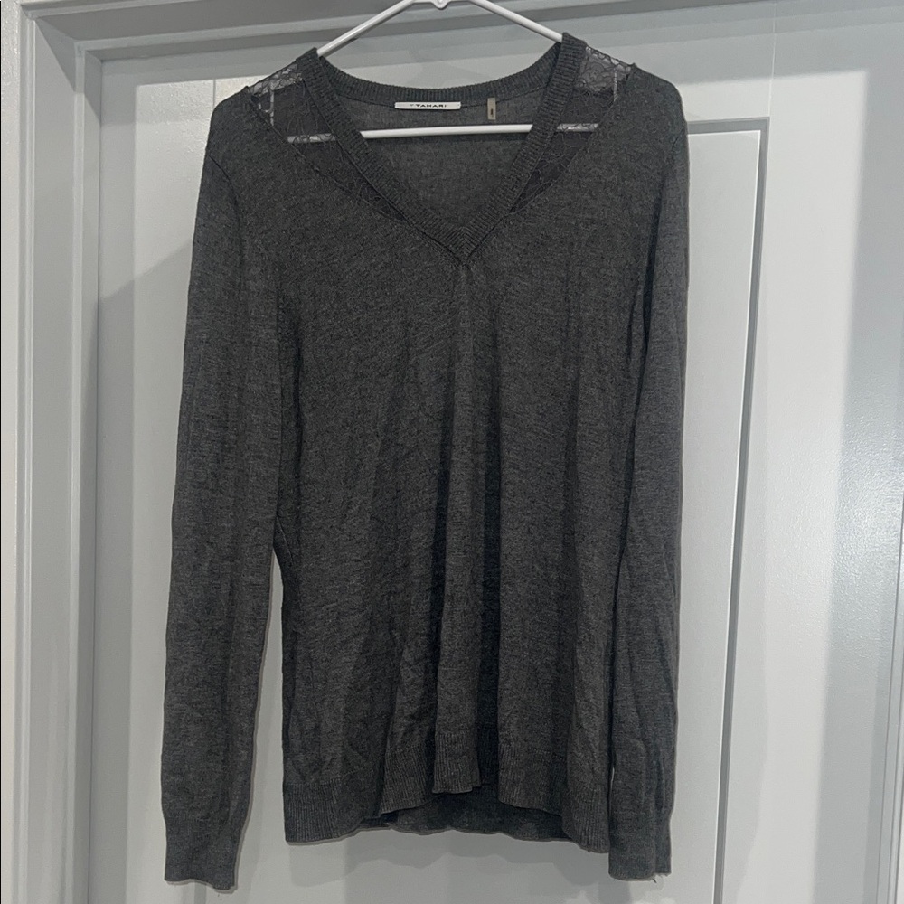 Tahari Dark Gray V-Neck Sweater